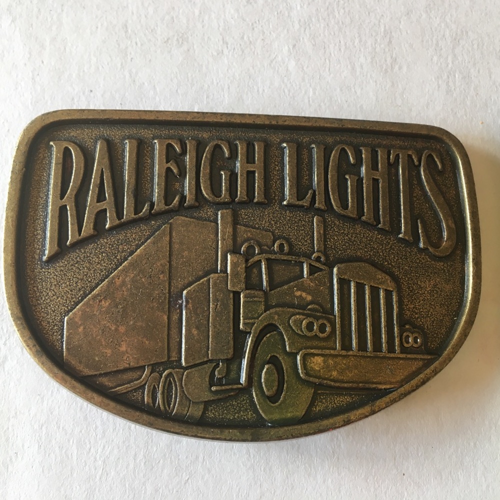 Vintage Trucker Belt Buckle Raleigh Lights VTG